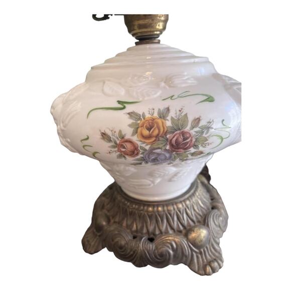 Vintage Gone with the Wind Parlor Hurricane Lamp Milk Glass 3 Way Hand Painted - Picture 11 of 16